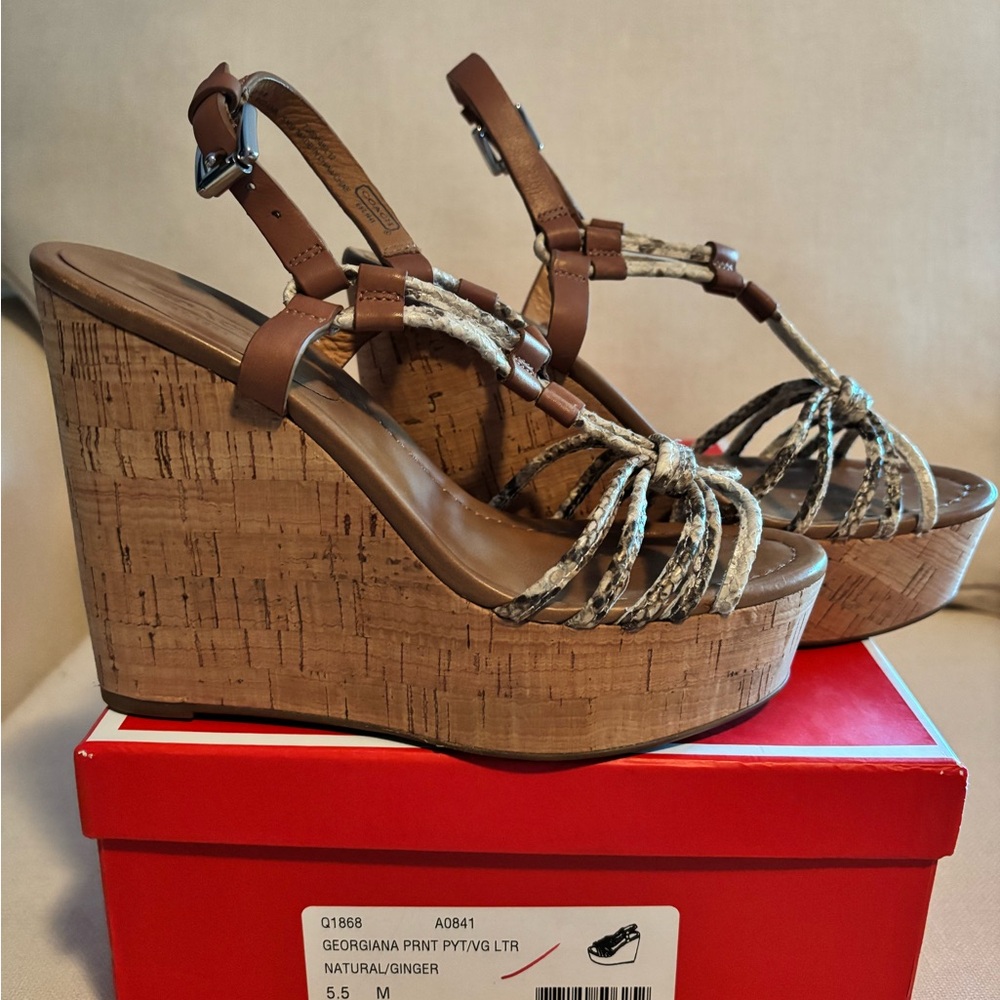 Coach Georgina Brown and Snakeskin Wedge Sandals